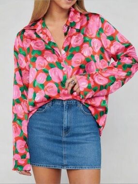 SHOW ME YOUR MUMU Floral Smith Satin Button Down Top